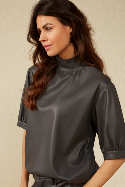 FAUX LEATHER TOP pinstripe grey