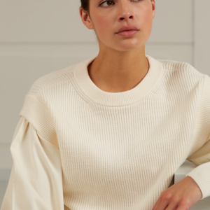 Sweater with Rib Detail off white knit