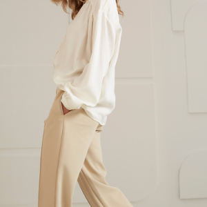 Jersey Structured Wide Leg Trousers white pepper-beige