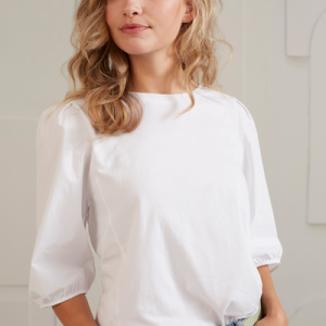 Jersey Top with Woven Sleeves pure white