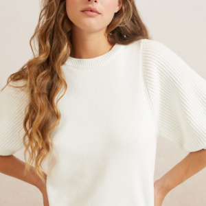Sweater with short Puff Sleeves off white