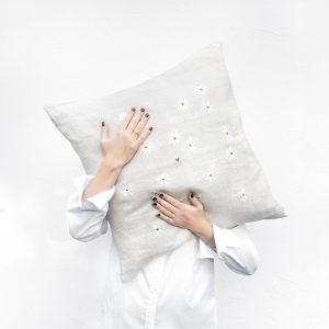 Cushion WHITE POPPIES 60X60 100% linen